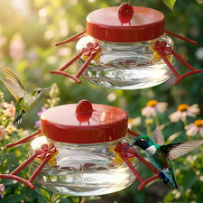 6 OZ Glass Hummingbird Feeders for Outdoors Hanging 2 Pack,Mason Jar Hummingbird