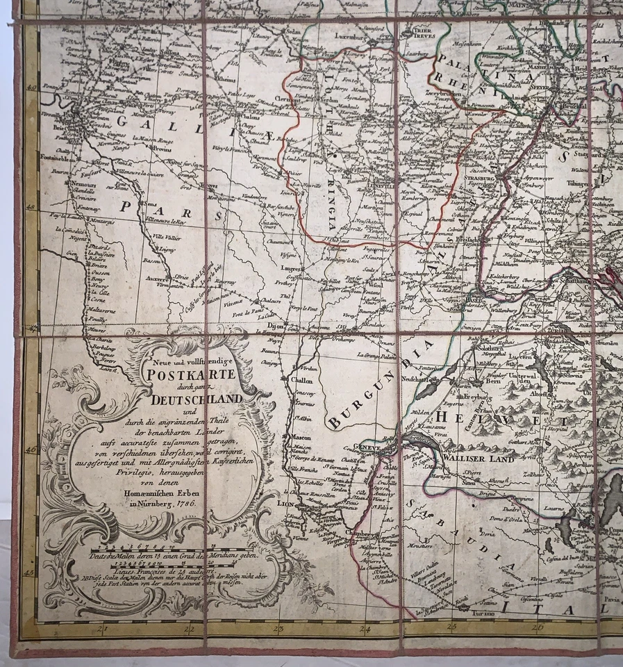 1786, MAPA POSTAL ALEMÁN, por HOMANN HEREDEROS, MONTAJE DE TELA ROJA Y ESTUCHE JASPEADO 38 x 30 Foto 3 de 4