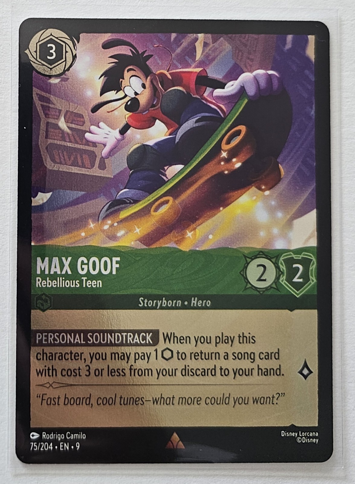 Disney Lorcana Cold Foil - Max Goof - Rebellious Teen 75/204 - Fabled NM