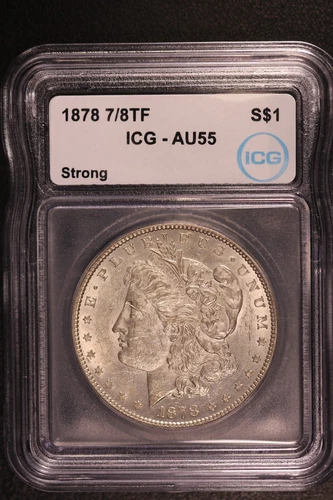 1878  | MORGAN SILVER DOLLAR | ICG AU 55 | 7/8 TAIL FEATHERS | LOT A-25