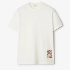 BURBERRY Vintage Check Patch T-Shirt Men White Cotton Short Sleeves