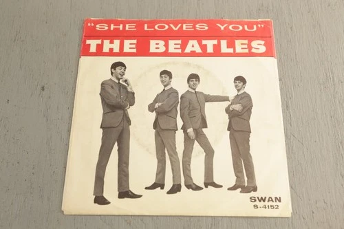 THE BEATLES She Loves You SWAN 1963 7" w/PS 45 RPM VG+ RECORD Vinyl USED
