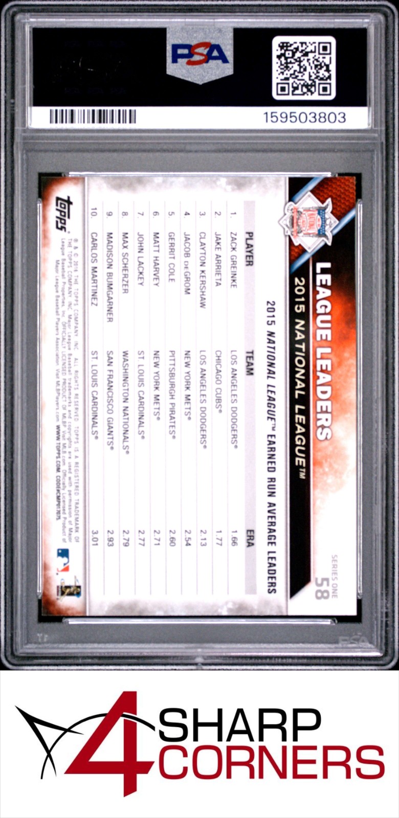 2016 TOPPS #58 ZACK GREINKE-CLAYTON KERSHAW PSA 10 view 2
