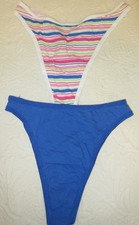 vtg 90's FRUIT of the LOOM COTTON HI CUT THONG BLUE bikini panties sz S/5 lot 2