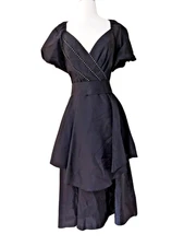 Vtg Black Prairie Edwardian 1980s Style Dress Puff Sleeve Overskirt Sz 9/10 Goth