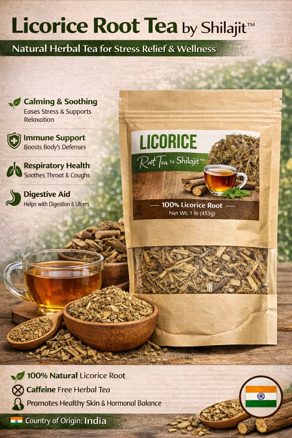 1 Lb (453g) Natural Herbal Tea Cut Root Caffeine Free