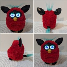 Hasbro Furby Electronic Toy Pet Plush 2012 Red Black Ears Blue Hair