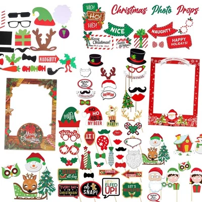 TRIMMING SHOP Christmas Festive Party Photo Booth Props Set Funny Selfie Xmas Party Decoration