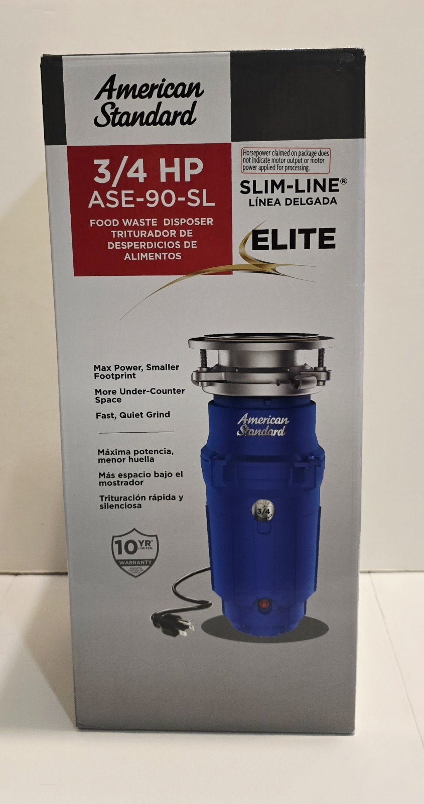 NEW IN BOX AMERICAN STANDARD 3/4 HP (ASE-90-SL) CORDED GARBAGE DISPOSAL