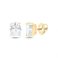 14K Gelbgold Solitaire Diamant 6Mmx5Mm Oval Korb Set Ohrstecker 1/5 Tcw