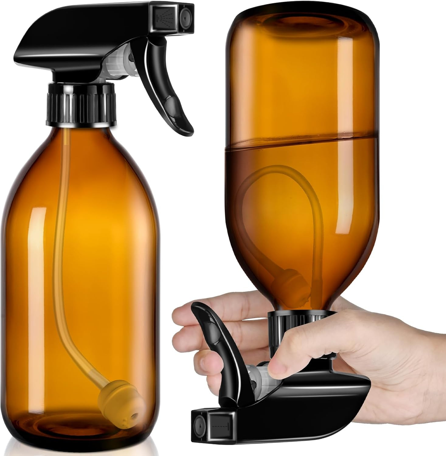 2 Pack Amber 360&deg; Glass Spray Bottles, 16 Oz Empty Refillab