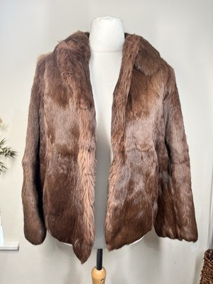 Vintage Echt Kaninchenfell Jacke Braun Mantel Damen Gr. S Echtfell Weich Klassisch