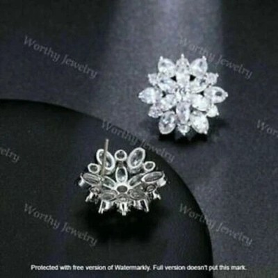 4Ct Oval Lab-Created Diamond Flower Cluster Stud Earrings 14K White Gold Finish