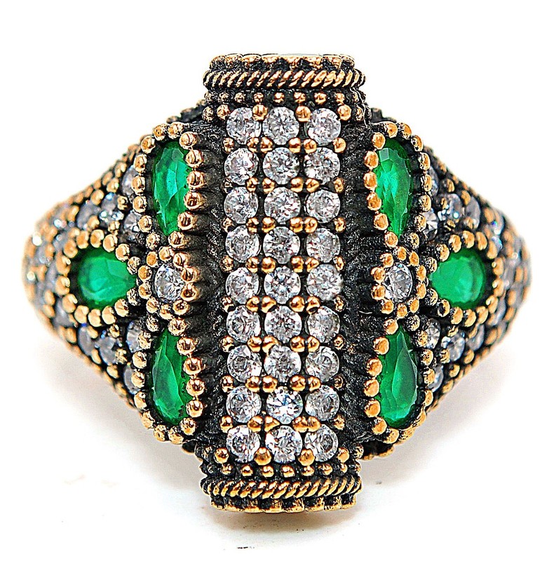 Ottoman 3CT Heat Treated Green Tourmaline 925 Sterling Silver Ring Sz 8.5 TT2-1