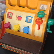 Fisher-Price Cash Register Toy Orange Yellow with Coins