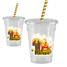 Winnie the Pooh 16oz Party Cups Set of 12 w/ Lids  Paper Straws Kids Favors
