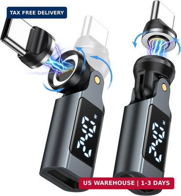 USB C Magnetic Adapter PD 240W(2Pack), 9PIN USB C 90 Degree Adapter with LED Dig