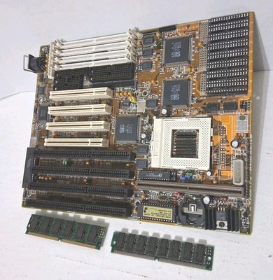 Vintage Socket 7 Motherboard SiS 5511 Chipset + 2x 16MB 72-Pin SIMM RAM...