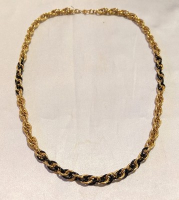 VTG Monet Alternating Gold Tone & Black Enamel Rope Chain Necklace Signed 18''