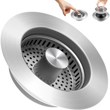 Kitchen Sink Strainer Stainless Steel 3-in-1 - Pop-Up Stopper with Anti-Clogging