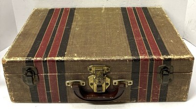 Vintage 1940s Hard Paperboard Striped Luggage Case Hard Shell