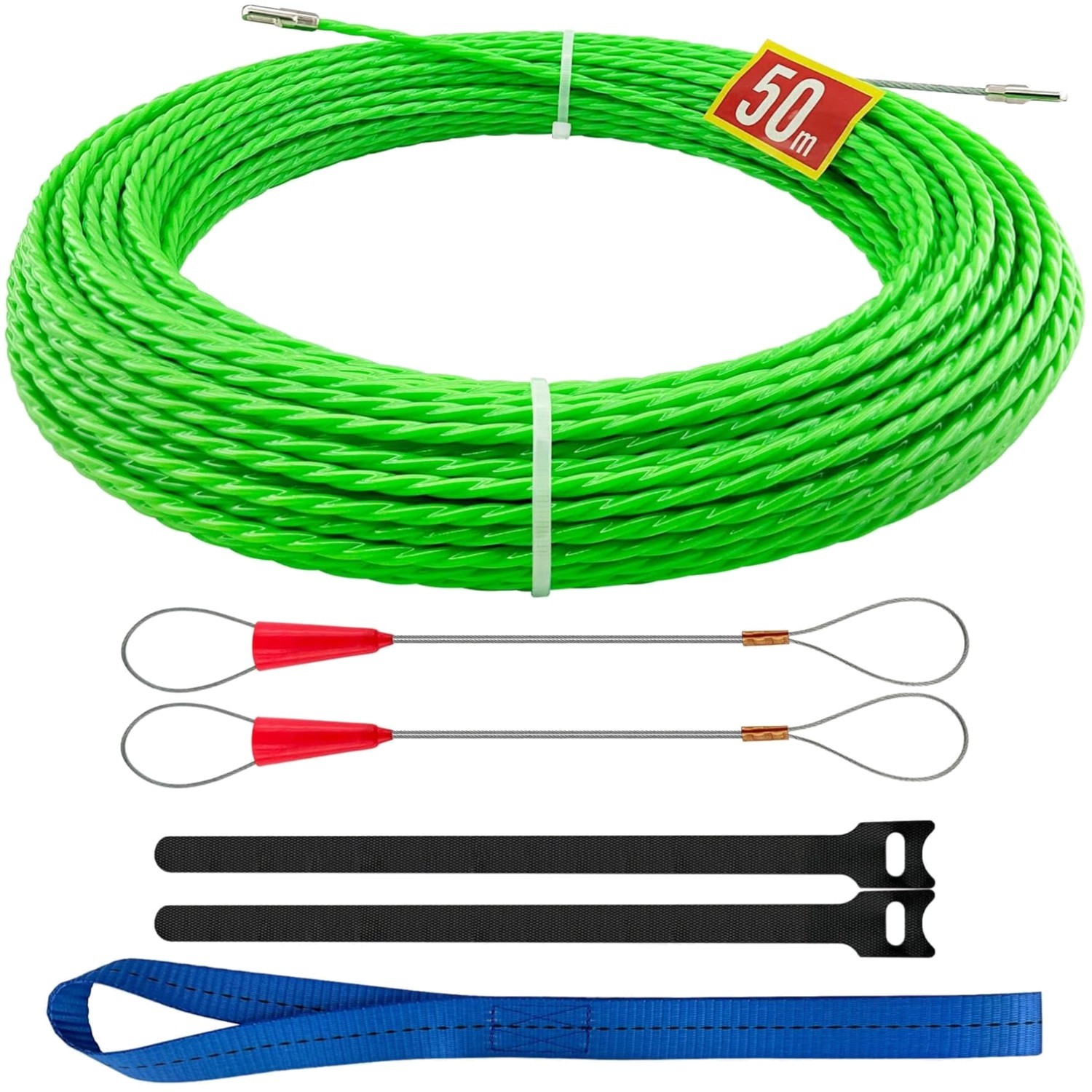 Kabeleinziehhilfe Kabelzug, Einziehspirale, Einzugshilfe, Edelstahl, 50m