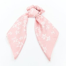 CHANEL 2022 100 silk pink white CC star print hair ribbon scrunchie