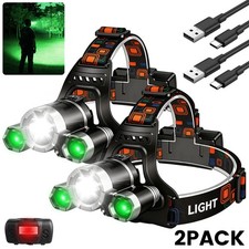 2Pack Hunting Green LED Rechargeable Headlamp with 4 Modes for Outdoor Camping
