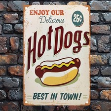 Featuring a Delightful Hot Dog Design Tin Metal Signs Home D cor 8x12