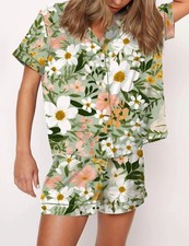 Floral Satin Pajama Set For Women Sleepwear Lounge Set Comfy Cozy