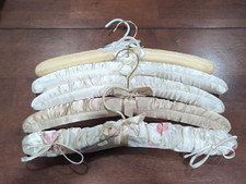 Lot of 5 Vintage Padded 15" Hangers, Assorted Colors, Style and Fabric