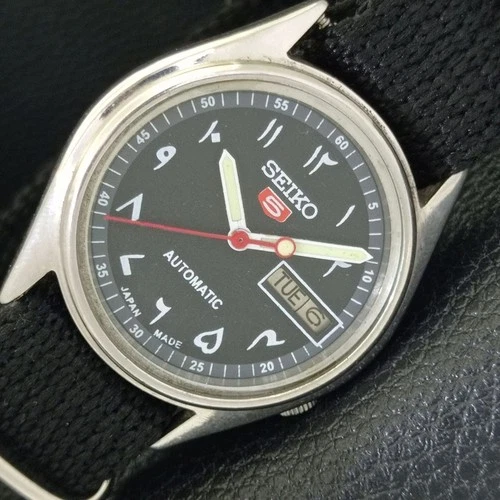 VINTAGE SEIKO 5 AUTOMATIC 7009A JAPAN MENS ARABIC BLACK DIAL WATCH a701601-1