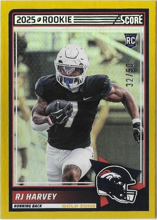 RJ HARVEY 2025 Panini Score RC 32/50 Gold Zone #49 Broncos UCF Knights 🔥🏈🔥