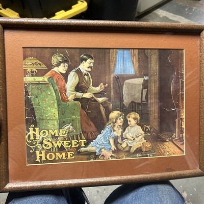 VTG Home Sweet Home Ideal Family Lithograph Framed 16.5  by 12.75 