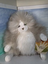 Folkmanis Fluffy Cat Plush Hand Puppet Gray White Hair Moveable Mouth NOS
