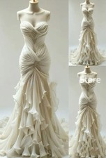 Strapless Mermaid Evening Gowns Wedding Dresses Long Floor Length Prom Dresses