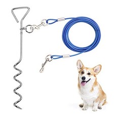 Dog Stake Tie Out Cable - 16/30" Anti Rust Reflective Stake for 30FT blue
