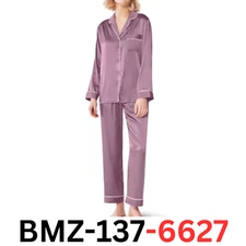 SIORO Women's Pajamas Set Stain long Sleeve Silk Pajamas PJ Sets, Dusty Orchid L