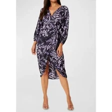 Misa Dress Size Small Purple Floral Los Angeles Sylvia Faux Wrap Designer party