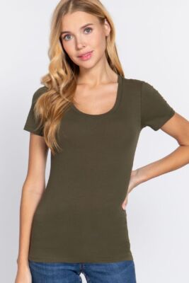Women's Basic Scoop Neck T Shirt Short Sleeve Solid Plain Cotton Jersey Top