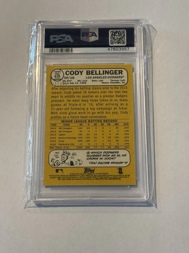 2017 TOPPS HERITAGE CHROME REFRACTOR ROOKIE CODY BELLINGER RC /568 PSA 9 MINT - Image 2 of 2