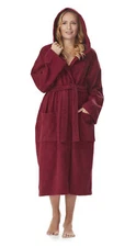 Womens Hooded Mid Calf Length Turkish Cotton Bathrobe Spa Towel Robe