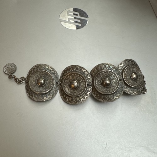 Sumavi Sun Shield Sunburst Medallion Link Pewter Bracelet Boho Middle Eastern