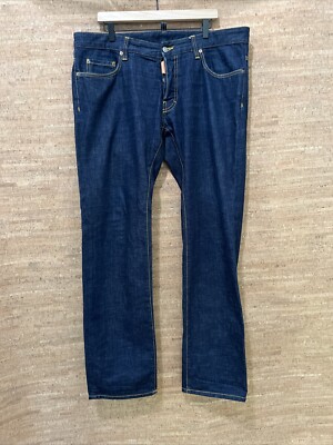 DSquared2 Mens 40x34 Straight Leg Button Fly Denim Dark Blue Jeans Made in Italy