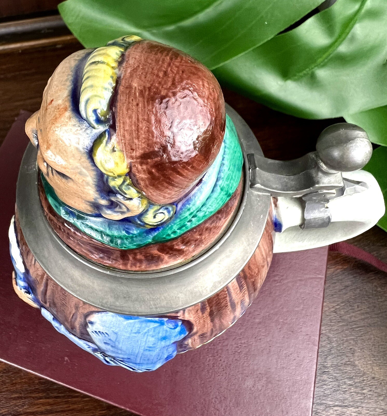 Vintage Lidded Gerzit Gerz Beer Stein Friar Monk Book Bible Germany Stoneware