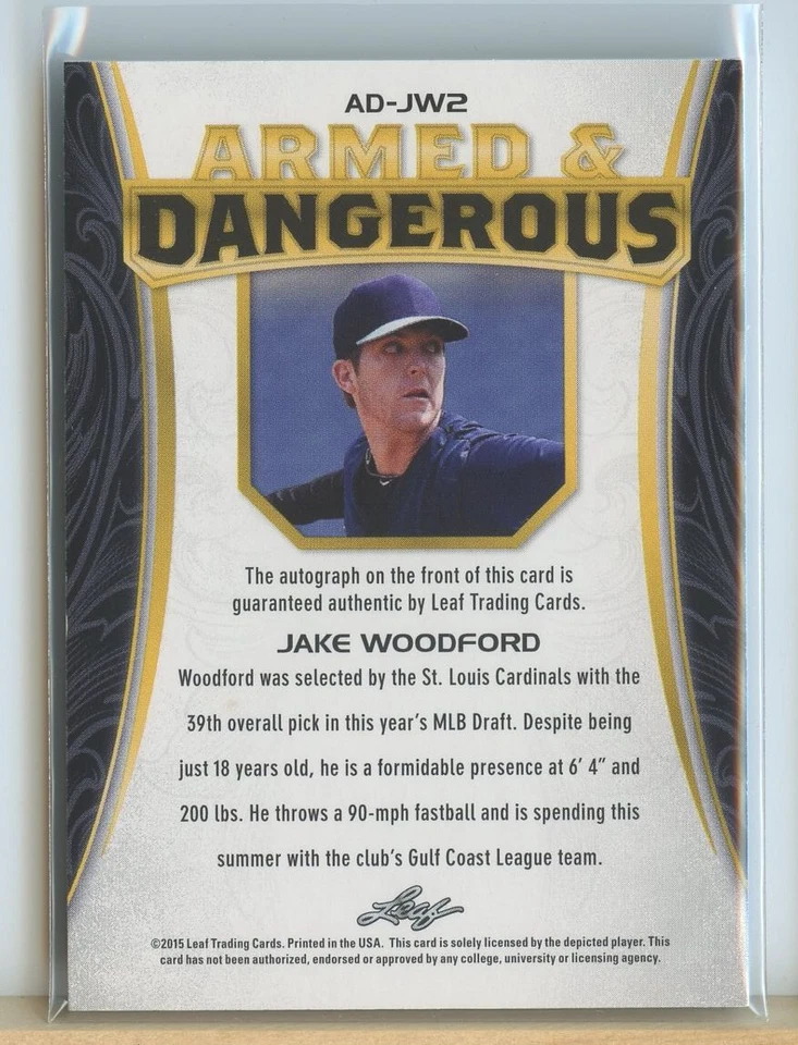 2015 Leaf Ultimate Draft Armed and Dangerous Silver JAKE WOODFORD RC SER# 25/25 - Image 2 of 2