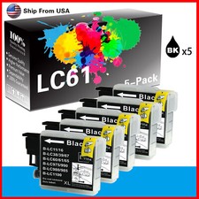  5-Pack,Black LC61BK LC-61 LC61 Ink Cartridge for DCP-165C DCP-375CW MFC-490CW