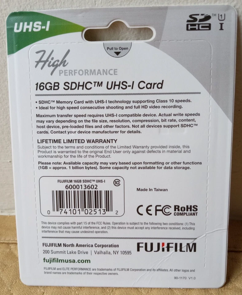 Never Opened FUJIFILM High Performance 16GB SDHC UHS-I, Class 10 Card 600013602 - Image 2 of 4