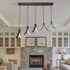 Modern LED Pendant Light Black Linear Ceiling Light Warm White for Dinning Room