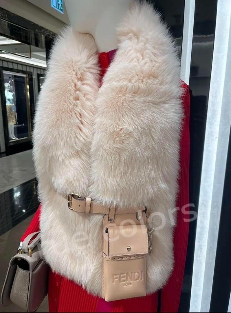 FENDI Pink Fox Fur Stole with Belt and Box Women's Fashion